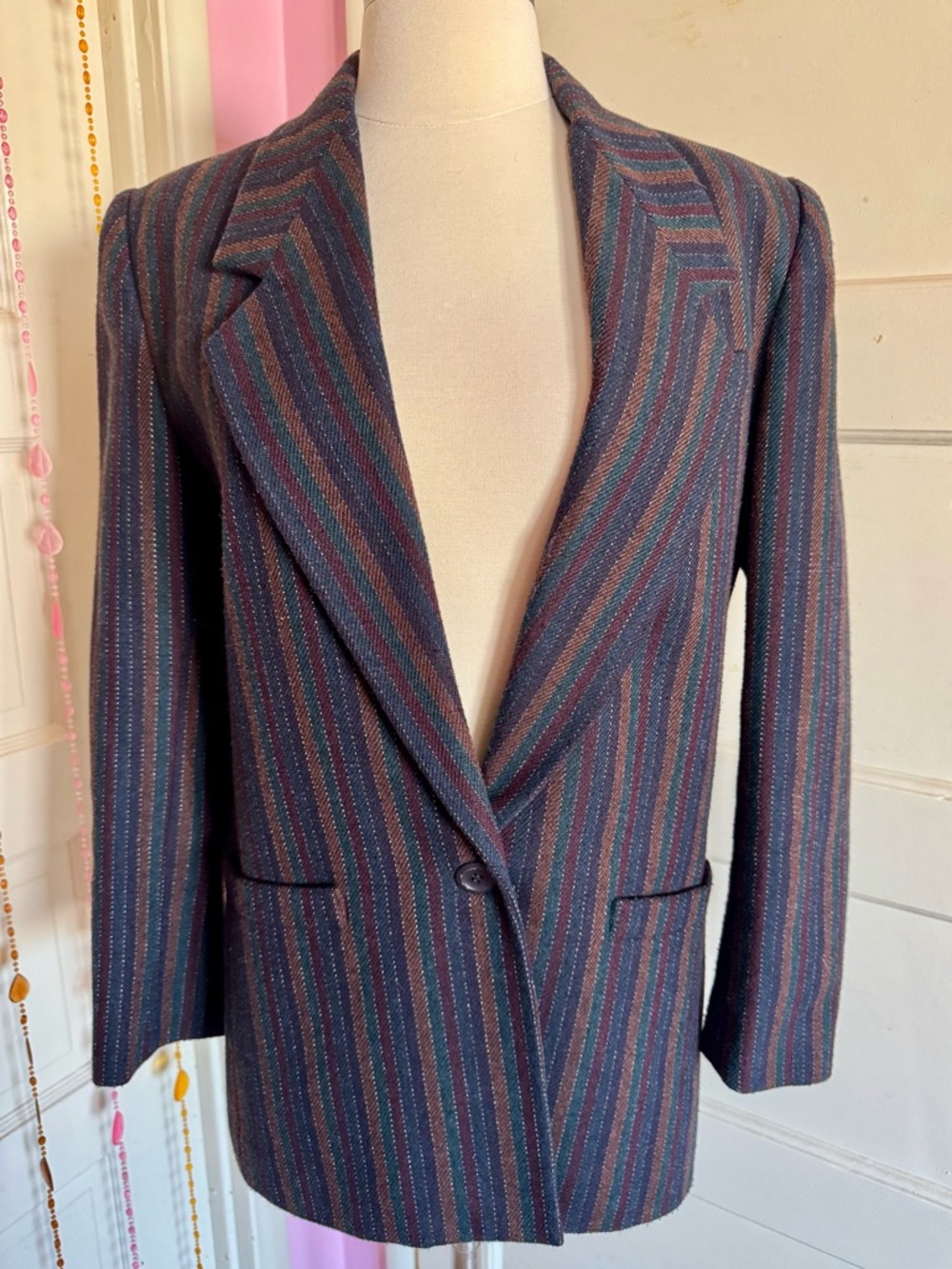 Vintage 80s Sasson Wool Blend Striped Blazer Dark Academia Jacket Sz 4